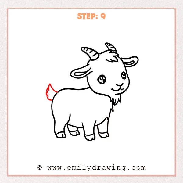 how to draw a cartoon goat - A cartoon goat with full body and legs, now featuring a small fluffy tail added on the back-left side.